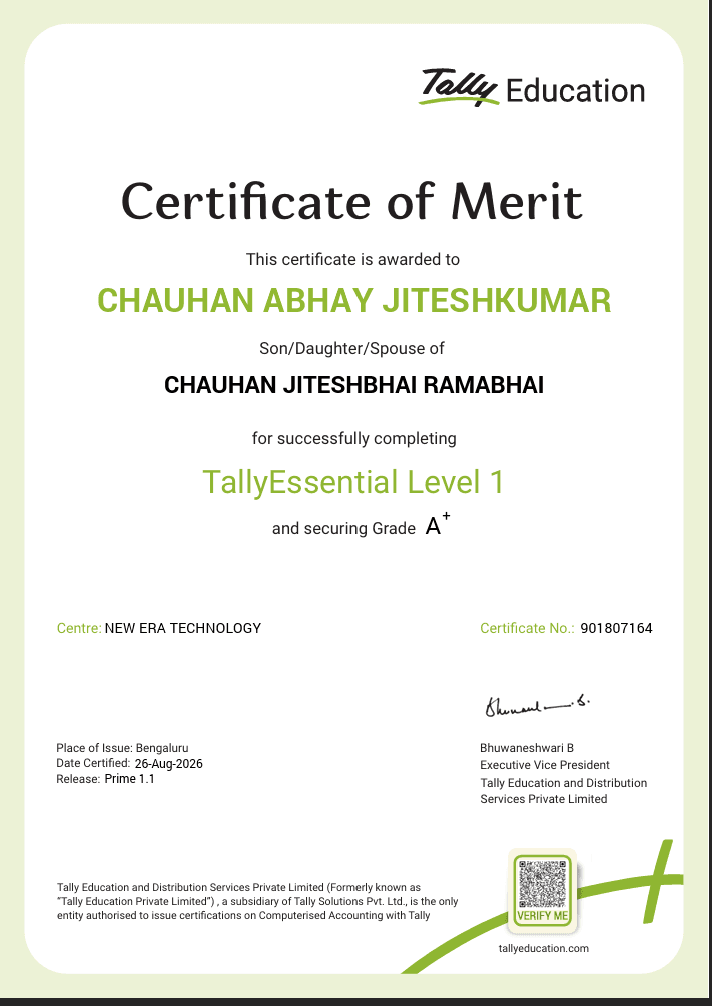 Chauhan Abhay Jiteshkumar Official Tally Certificate